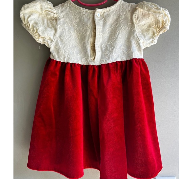 Toddler Girls Red Velvet Dress Party Holiday Damask Top Short Sleeve - Picture 5 of 9